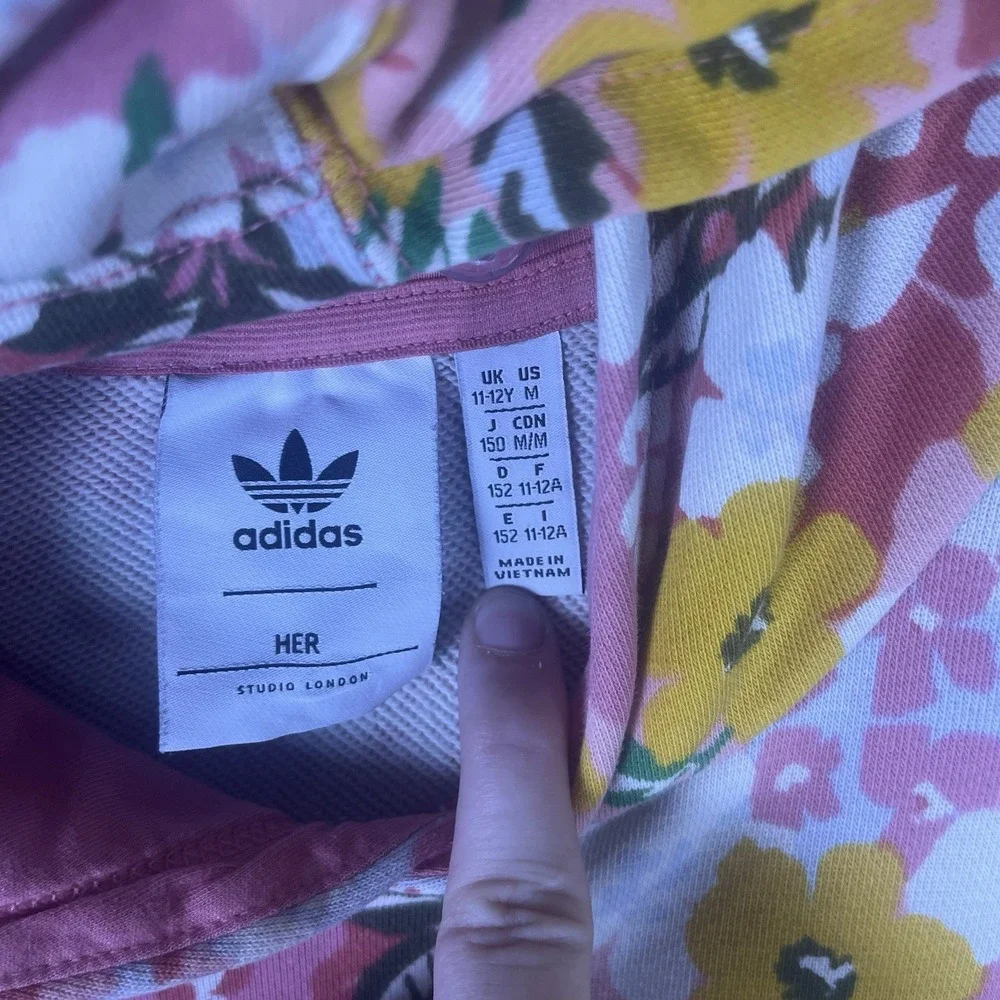 ADIDAS‎ Girls Graphic Hoodie Sz Medium Pink Floral Cotton